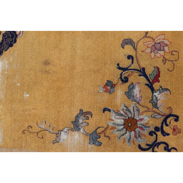 Textile Chinese Art Deco Rug With Large Vining Flowers in Yellow and Blue 9'6 X 13'5 For Sale - Image 7 of 12
