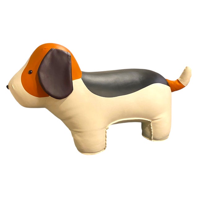 Children's Late 20th Century Dog Footstool Kid's Chair Ottoman 41" Large Oversized Beagle Faux Leather Cool Decor For Sale - Image 3 of 12