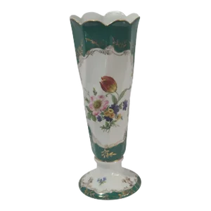 Vintage Heirloom Hand Painted Floral Fine Porcelain Scalloped Edge Top Vase