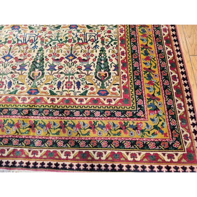 Antique Indian Agra Rug, Hand-Knotted Wool, Tree of Life Design, Ivory & Yellow, 8x15 For Sale - Image 11 of 15
