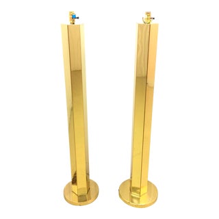 Vintage Casella Torchiere Style Brass Floor Lamps- A Pair For Sale