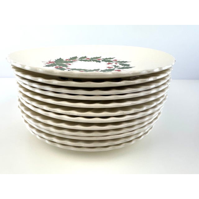 Green Vintage Mid Century Scio Holly Christmas Dinner Plates, Set of 12 For Sale - Image 8 of 11