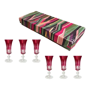 Vintage Cut to Clear Cranberry Cordial Glasses in Original Box Set of 6 - Italy