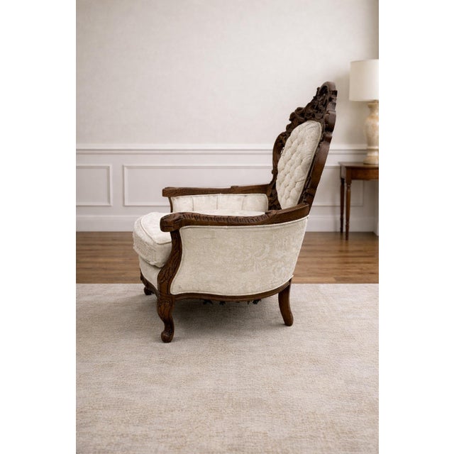 Antique Victorian Rococo Carved Walnut Armchair – Reupholstery-Ready Designer Frame For Sale In Los Angeles - Image 6 of 11