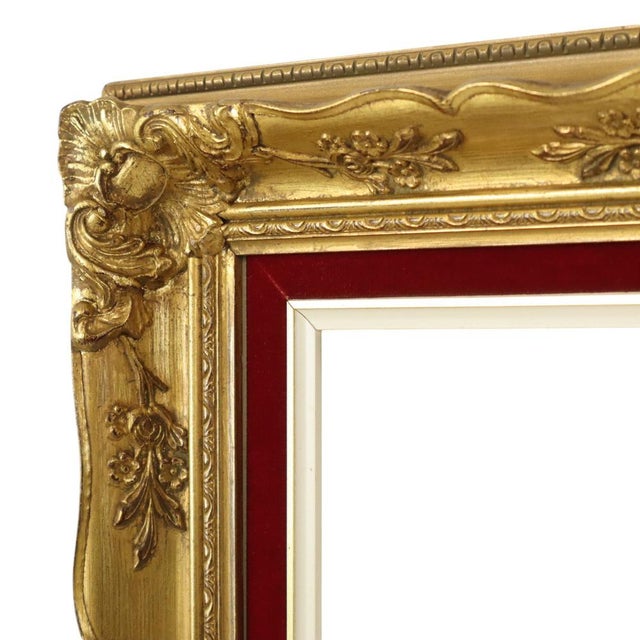 Wood Vintage Baroque Style Gilded and Red Velvet Frame For Sale - Image 7 of 18