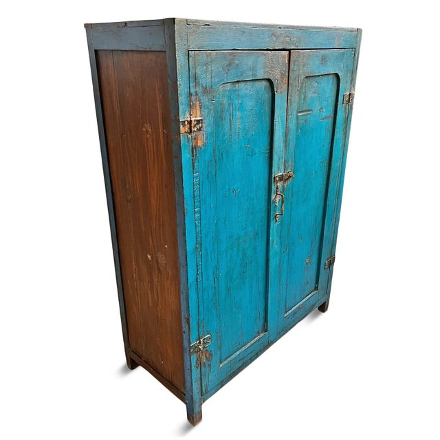 Farmhouse Antique Cobalt Blue Indian Farmhouse Storage Cabinet For Sale - Image 3 of 9