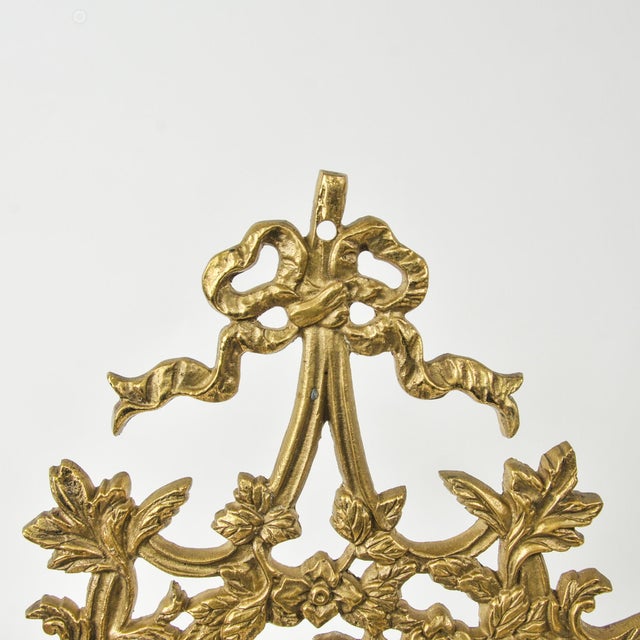 Vintage Solid Brass Ornate 5-Arm Wall Sconce Pair With Ribbon and Love Bird Motif For Sale - Image 4 of 15
