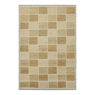 Rug & Kilim’s Scandinavian Style Rug, Beige-Brown With Square Geometric Patterns For Sale