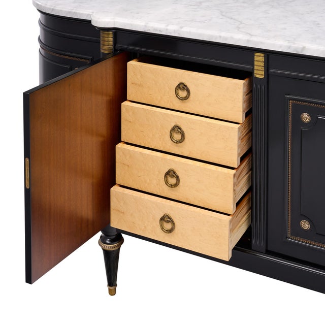 Early 20th Century French Louis XVI Mahogany Enfilade Buffet With Carrara Marble For Sale - Image 9 of 9