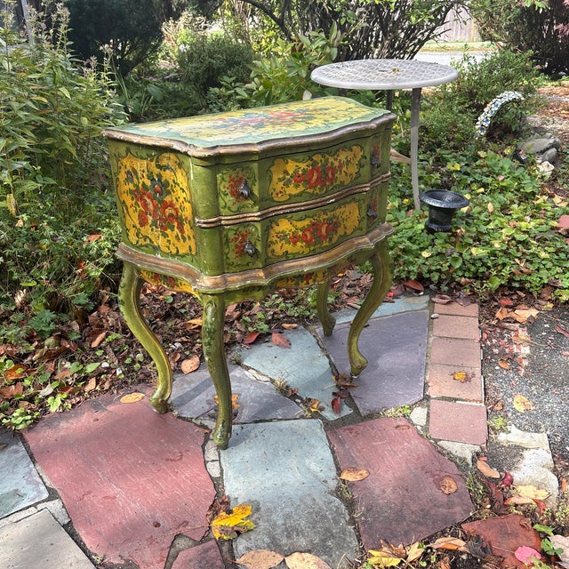 Green Late 19th Century Venetian Floral Paint Decorated Two Drawer Commode For Sale - Image 8 of 11