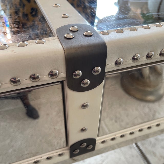 1980s Brushed Iron, Wood & Leather Drawers Console Table For Sale - Image 10 of 12