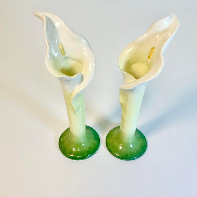 Ceramic Vintage Boho Chic Hollywood Regency Trompe L’Oeil Calla Lily Candlestick Holders - A Pair. For Sale - Image 7 of 11