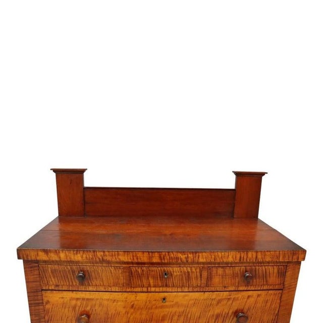 American Empire Cherry & Tiger Maple 7 Drawer High Chest With Backsplash C1830 For Sale - Image 4 of 10
