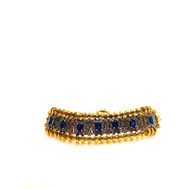 Bochic "Vintage Retro" Natural Sapphires & Diamonds Set In 18K Gold & Silver Natural Oval Shape Blue Sapphires From Sri...