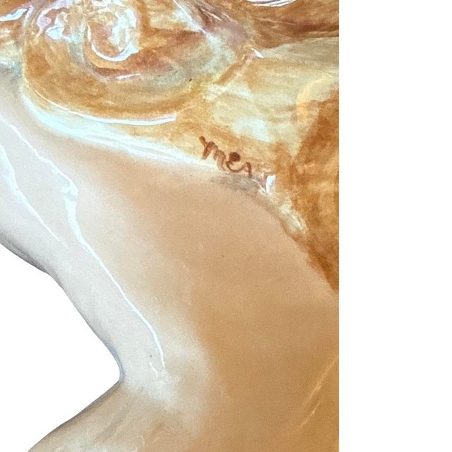 Ceramic 1970s Signed Hand Painted Ceramic Reclining Lion Sculpture For Sale - Image 7 of 8