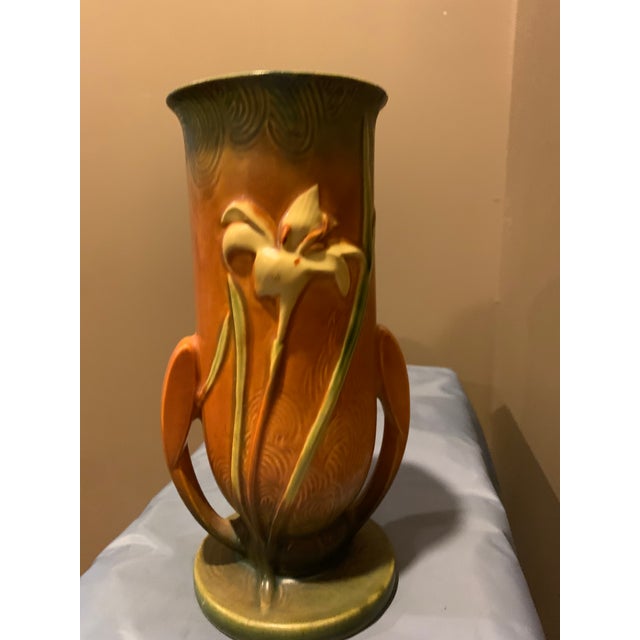 Roseville Zephyr Lily Vintage Arts and Craft Vase # 133-8". Very good condition. There appear to be two tiny chip repairs...