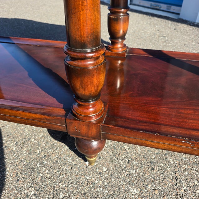 Wood Thomasville Ernest Hemingway 70" Console Table Granite Mosaic Top Lion Hardware For Sale - Image 7 of 11