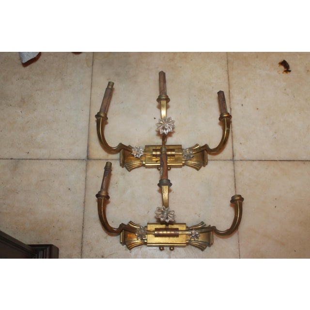 1920s 1920's French Art Deco Paqueboat Heavy Gilt Bronze Wall Sconces Attrib. Jules Leleu a - Pair For Sale - Image 5 of 13