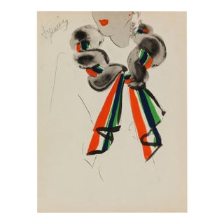 Vintage French Fashion Art Print – Colorful Art Deco Scarf Illustration, 12" X 16" For Sale