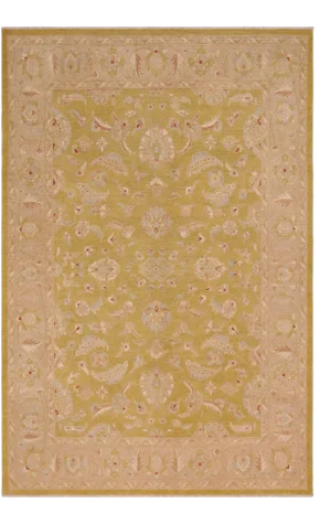 1980s 1980s Boho Chic Sun Faded Green/Brown Hand Knotted Wool Rug - 9'1" X 11'11"
