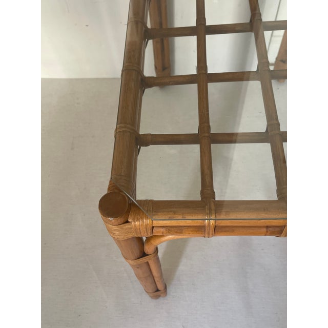 Wood Elegant Pair of 1950 Mid Century Modern Bamboo Side Tables W Glass Pair For Sale - Image 7 of 7