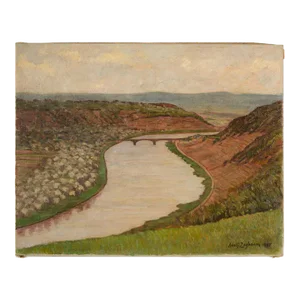 Adolf Zogbaum (German 1883 - 1961) View of Moselle River, Oil on Canvas Painting.