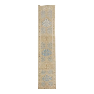 Vintage Zabihi Collection Camel Blue Color Persian Runner - 3' x 15'4" For Sale