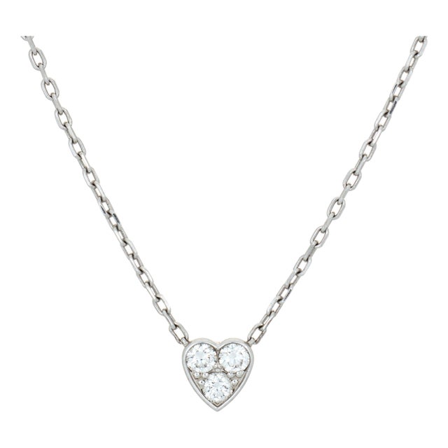 Mid 20th Century Cartier Diamond Heart Necklace 18k White Gold 16" Choker Estate Signed Jewelry For Sale