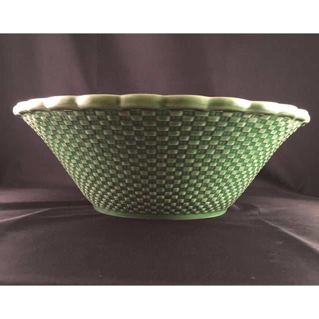 Bordallo Pinheiro Green Basketweave Serving Bowl Chairish
