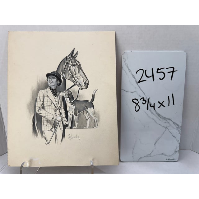 1940s 1940s Original Signed Graphite Illustration of Equestrian With Horse & Hound, 11 X 8.75 In. For Sale - Image 5 of 5
