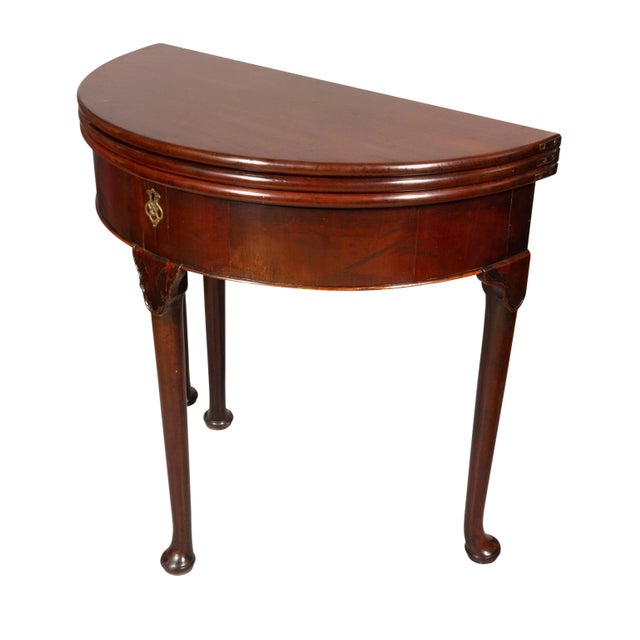 Wood George II Mahogany Triple Top Demilune Games Table For Sale - Image 7 of 12