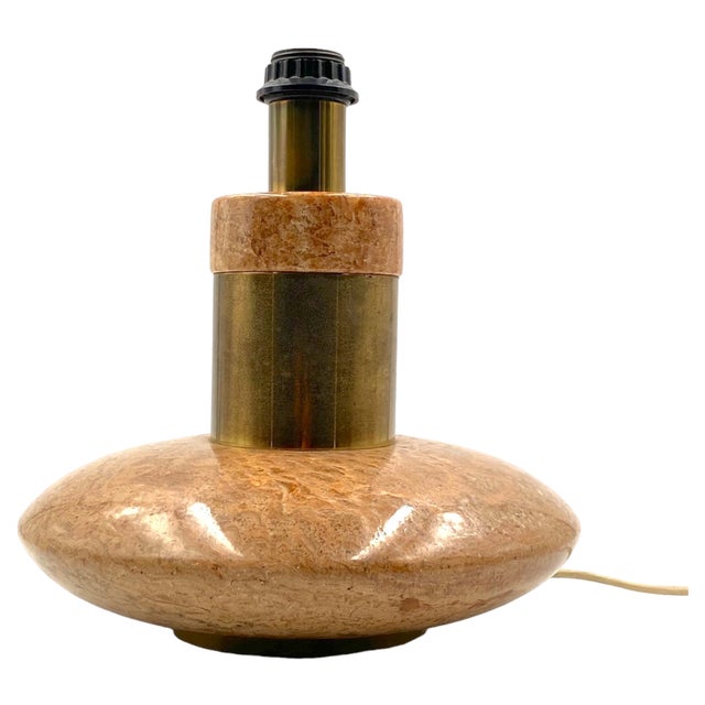 Hollywood Regency Pink Granite and Brass Table Lamp Base, Italy, 1970s For Sale