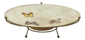 1960's Butterflies and Gold Confetti Fiberglass Bowl and Metal Stand