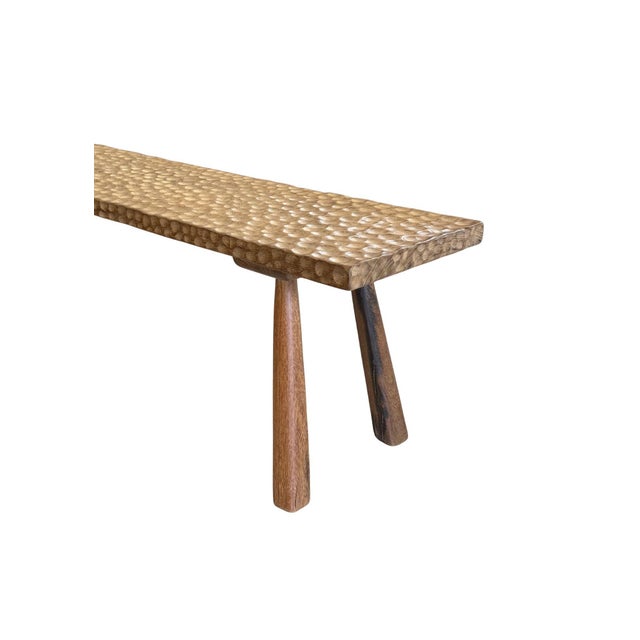 Solid Teak Wood Bench With Hand-Hewn Detailing and Sculptural Leg Form For Sale - Image 4 of 7