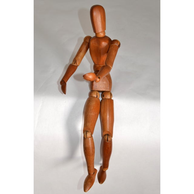 1950s 1950 Morilla Maniquette Japan Large Carved Wood Articulated Mannequin Figure For Sale - Image 5 of 15
