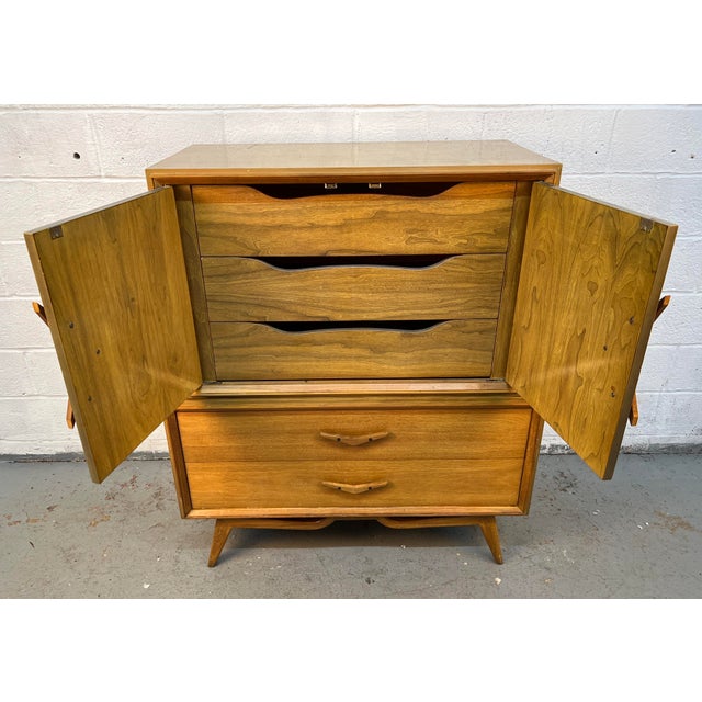 Unique Mid-Century Modern High-Boy Chest W/ Sculpted Handles For Sale - Image 13 of 17
