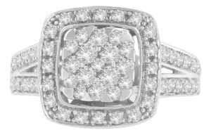 10K White Gold Diamond Cluster Ring (1 Cttw, H-I Color, SI2-I1 Clarity) - Size 6-3/4