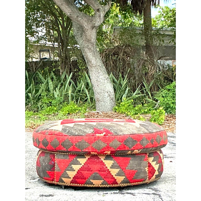 Wood Vintage Boho Kilim Ottoman For Sale - Image 7 of 10