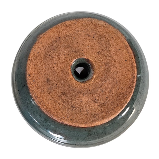 1970s Studio Art Pottery Crackle Modern Green Bowl For Sale - Image 5 of 6