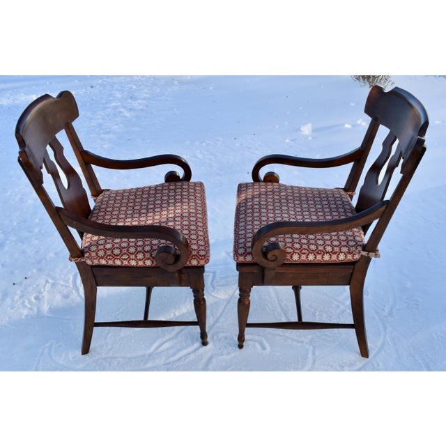 Bernhardt Mahogany Arm Chairs Pair Vintage Stretcher Base 80s For Sale - Image 9 of 13