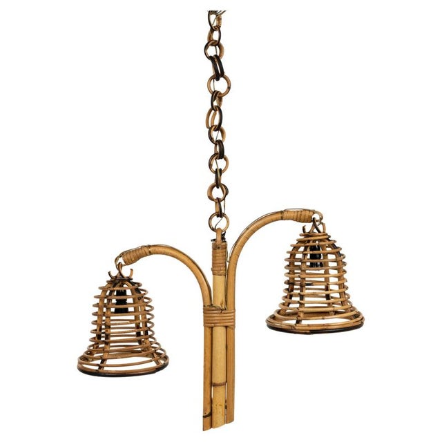 Mid-Century Modern Bamboo and Rattan Hanging Light, 1960s For Sale - Image 12 of 13