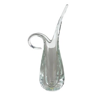 Large Floral Crystal Glass Vase attributed to Flavio Poli for Art Vannes, France, 1970s For Sale