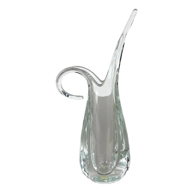 Large Floral Crystal Glass Vase attributed to Flavio Poli for Art Vannes, France, 1970s For Sale