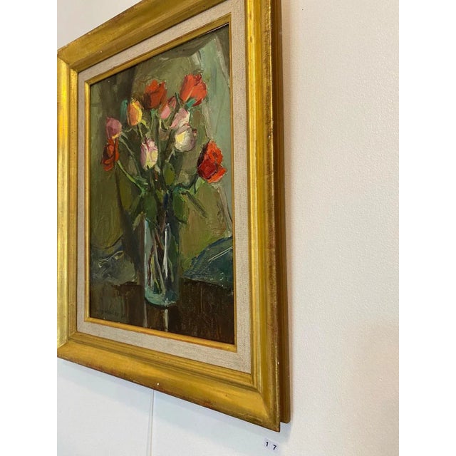 Benjamin Vautier, Bouquet of Roses, Oil on Wood, 1970 For Sale - Image 7 of 11