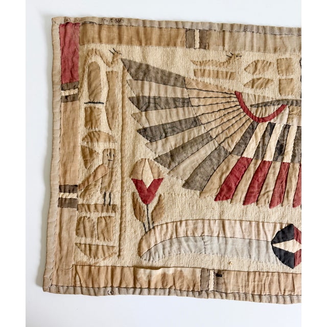We present this authentic antique Egyptian Khayamiya textile panel. Crafted in the 1920s, these handmade pieces became...