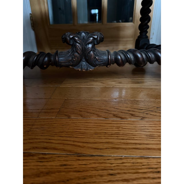 Mid 20th Century Pair of Jacobean Revival Carved Wood Barley Twist Velvet Armchairs For Sale - Image 11 of 12