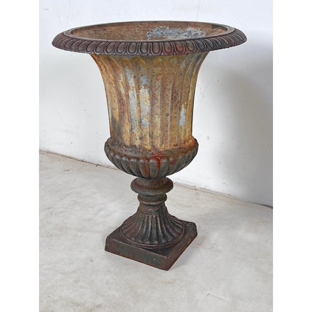 Neoclassical Antique 19th Century Cast Iron Neoclassical Garden Urns - A Pair For Sale - Image 3 of 9