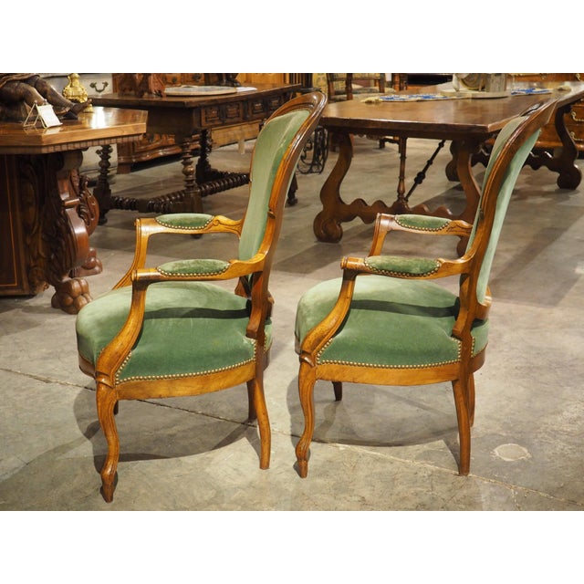 Pair of Antique French Walnut Violin Back Fauteuils, Circa 1885 For Sale - Image 16 of 18