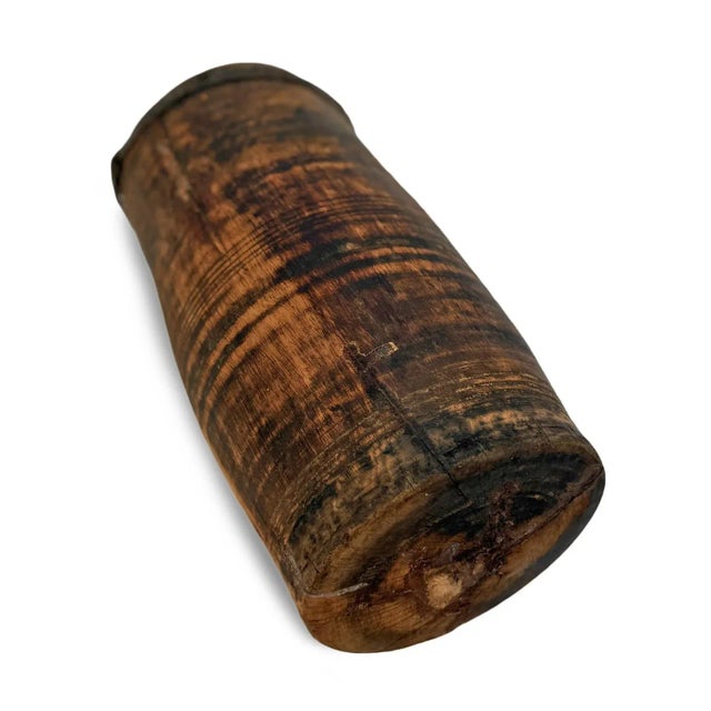 Vintage wooden pot with iron strap detail. Originally used for carrying water. Wonderful piece with authentic signs of age...