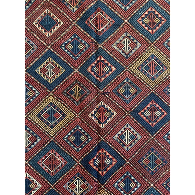 1920 Antique Geometric Sumak Flat Weave Rug For Sale - Image 4 of 4
